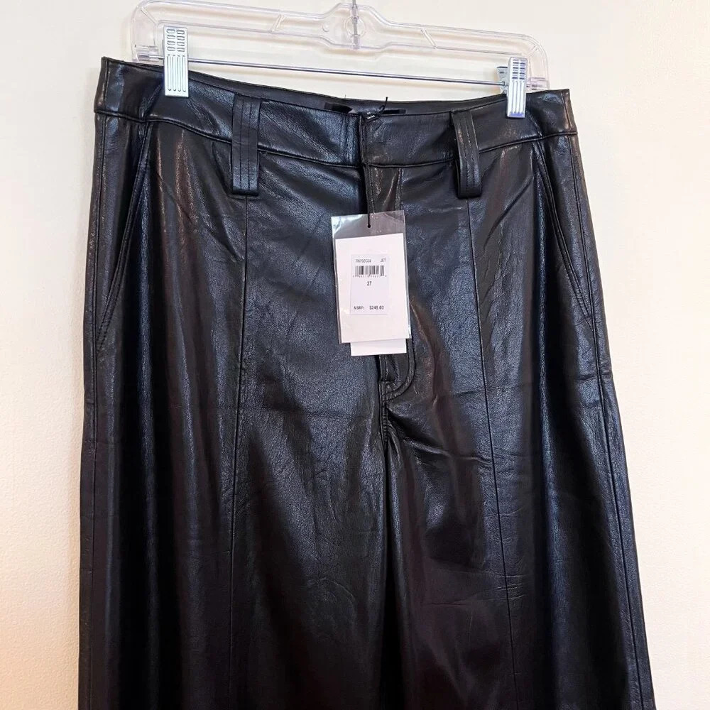 7 For All Mankind Black Vegan Faux Leather Wide Leg Classic Trouser Pants 27 NWT - Picture 5 of 13